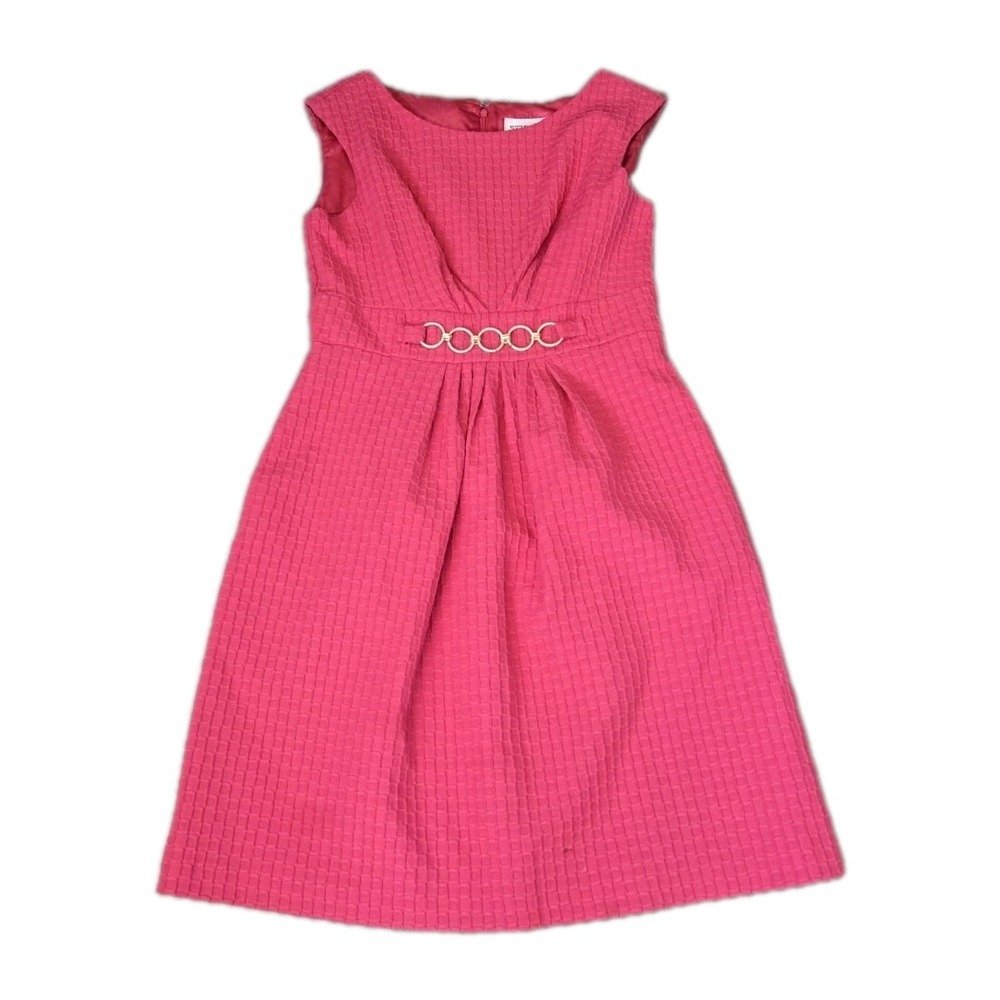 Sleeveless A-Line Dress Textured Round Neck Gold Ring Belt Women's 12 Studio 1